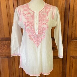 Maizy Cummings Lightweight Gauzy Embroidered Cotton Popover Tunic Top XS